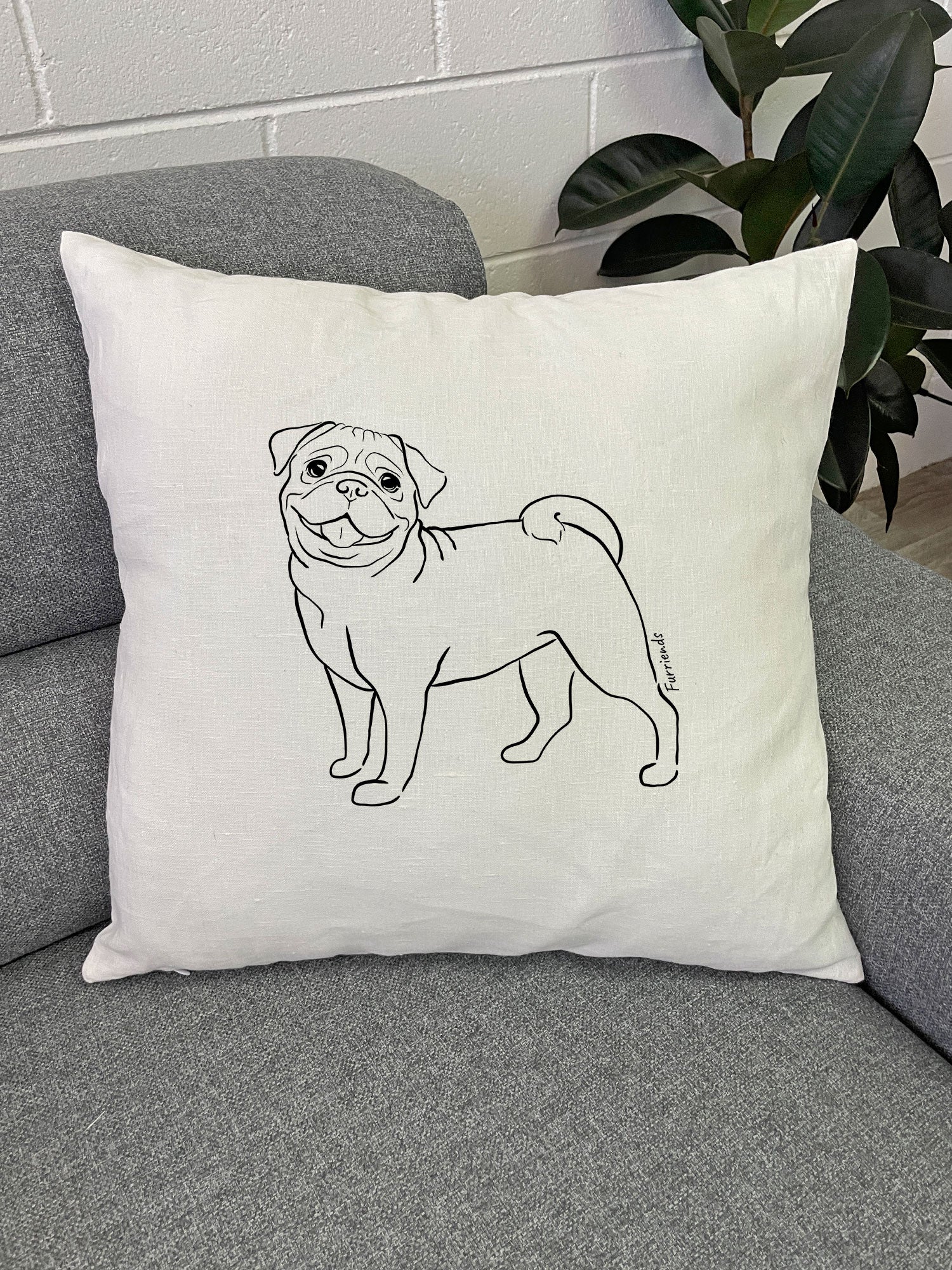Pug Linen Cushion Cover