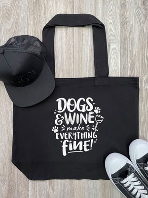 Dogs & Wine Make Everything Fine Cotton Canvas Shoulder Tote Bag