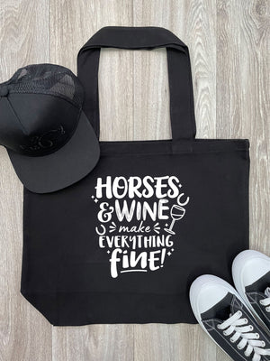 Horses & Wine Make Everything Fine Cotton Canvas Shoulder Tote Bag