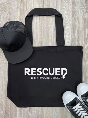 Rescued Is My Favourite Breed Cotton Canvas Shoulder Tote Bag