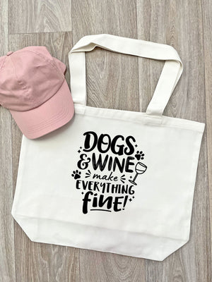 Dogs & Wine Make Everything Fine Cotton Canvas Shoulder Tote Bag