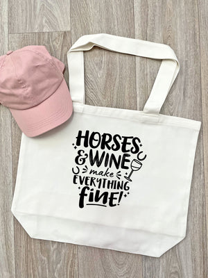 Horses & Wine Make Everything Fine Cotton Canvas Shoulder Tote Bag