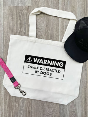 Warning Sign! Easily Distracted By Dogs Cotton Canvas Shoulder Tote Bag