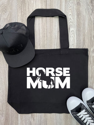Horse Mum Silhouette Cotton Canvas Shoulder Tote Bag