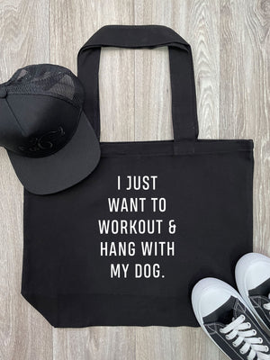 Workout & Hang With My Dog Cotton Canvas Shoulder Tote Bag