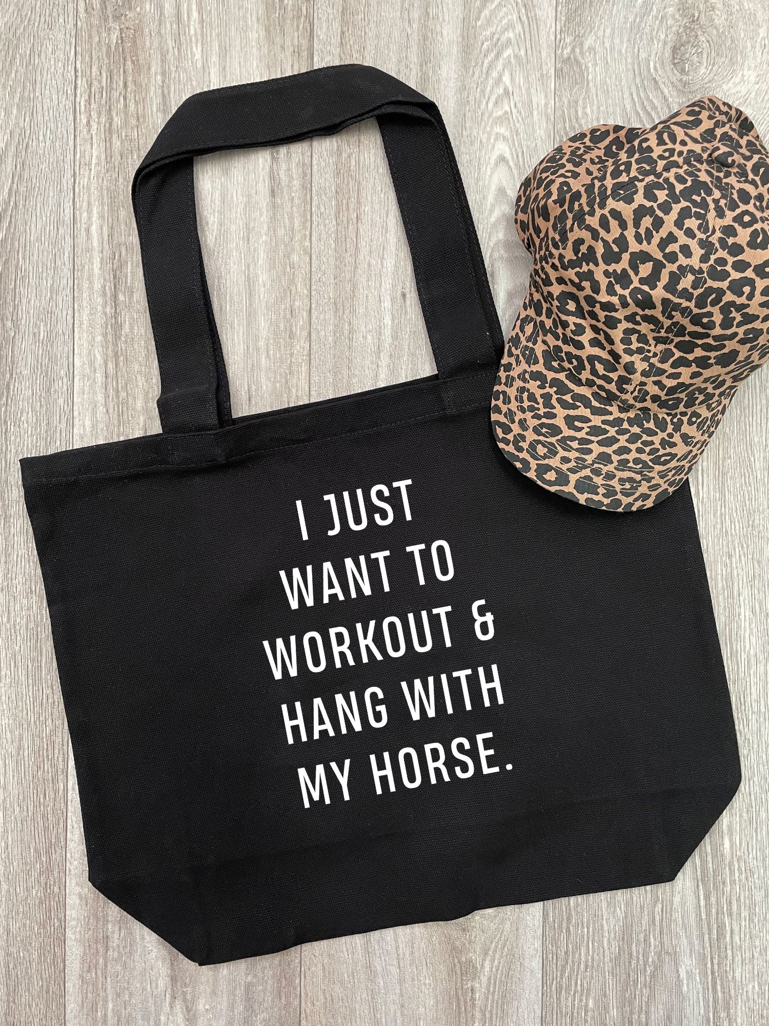 Workout & Hang With My Horse Cotton Canvas Shoulder Tote Bag