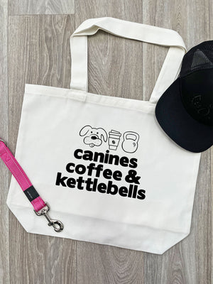 Canines, Coffee & Kettlebells Cotton Canvas Shoulder Tote Bag