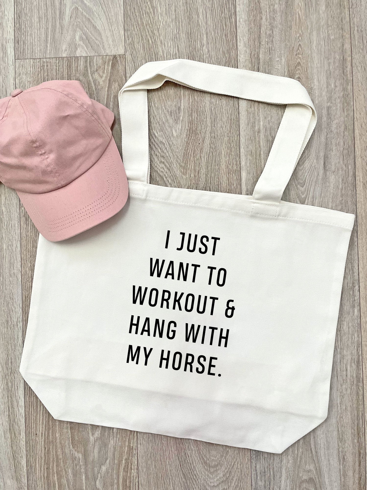 Workout & Hang With My Horse Cotton Canvas Shoulder Tote Bag