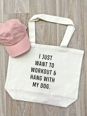Workout & Hang With My Dog Cotton Canvas Shoulder Tote Bag
