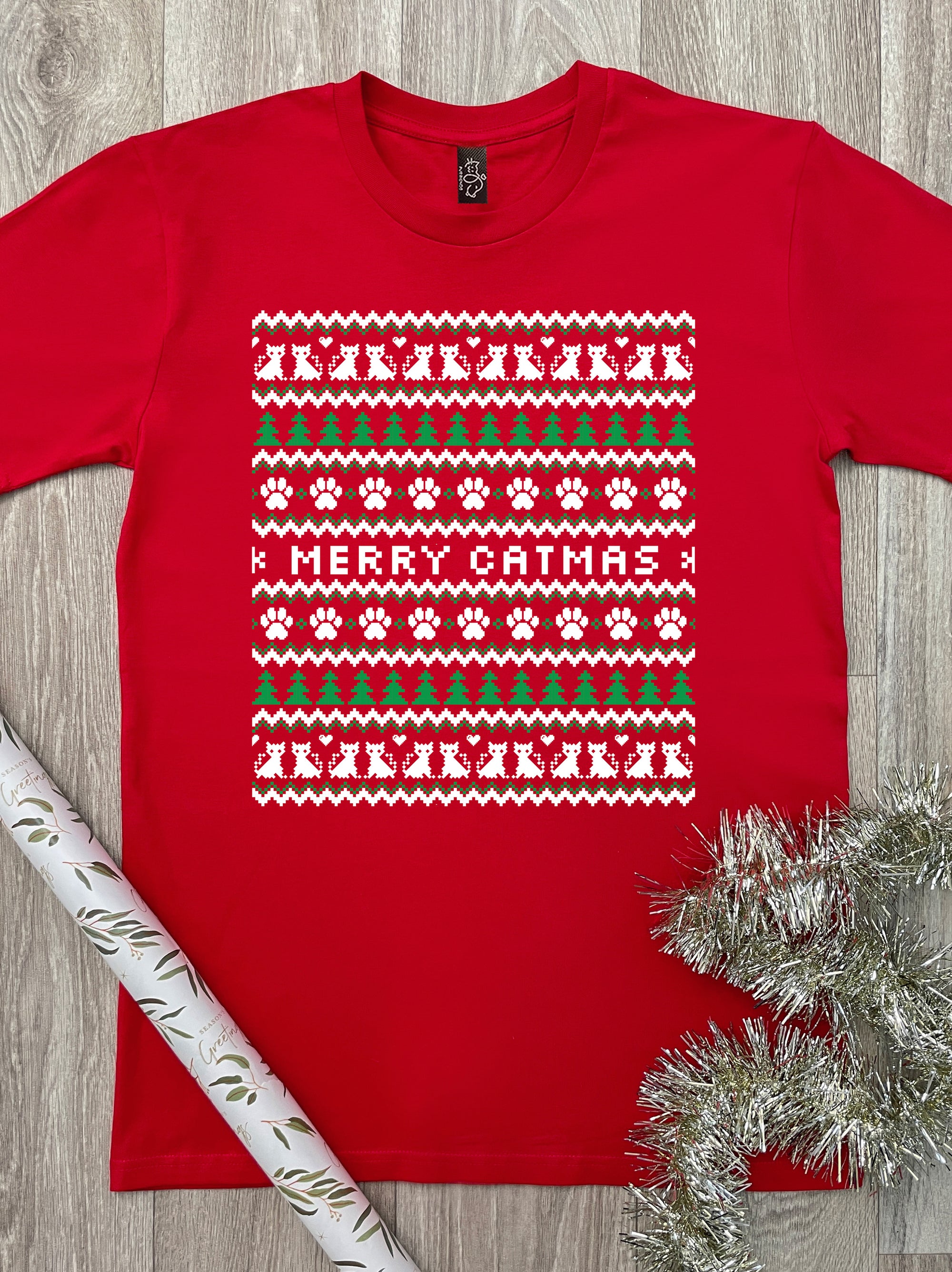 Merry Catmas Ugly Sweater Essential Unisex Tee
