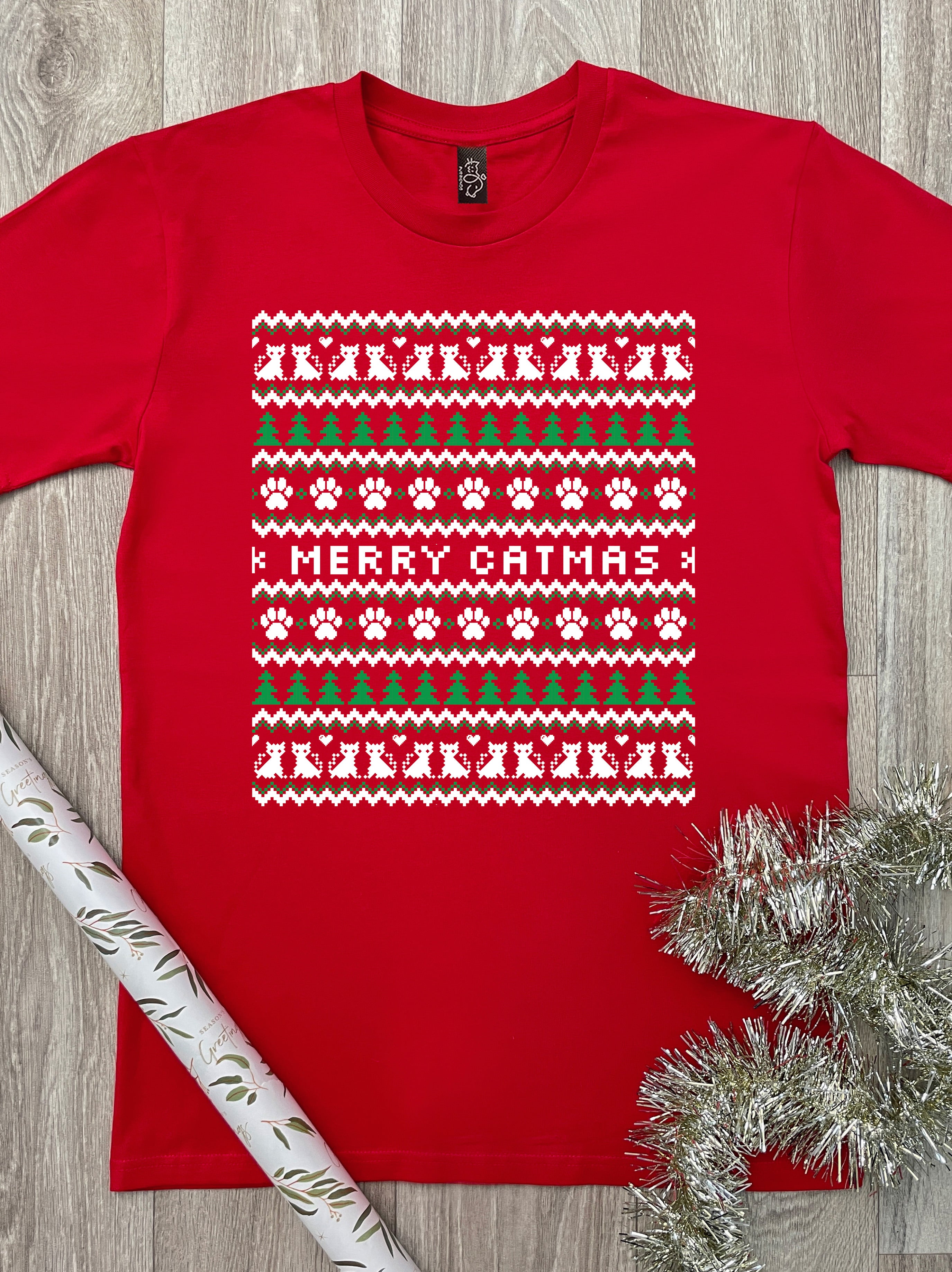 Merry Catmas Ugly Sweater Essential Unisex Tee