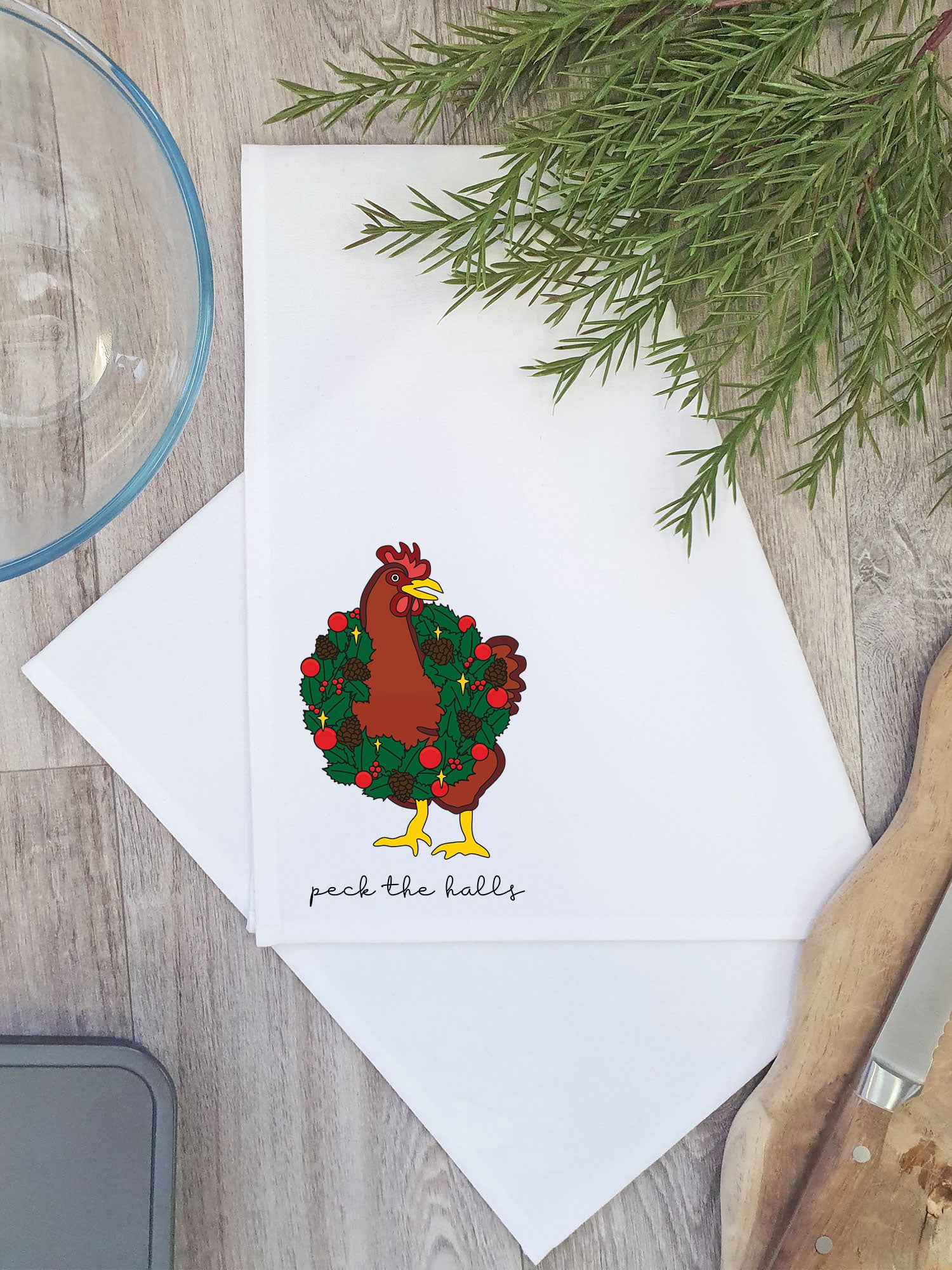 Peck The Halls Tea Towel