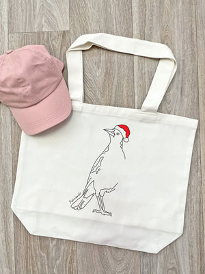 Australian Magpie - Christmas Edition Cotton Canvas Shoulder Tote Bag