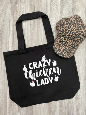 Crazy Chicken Lady Cotton Canvas Shoulder Tote Bag