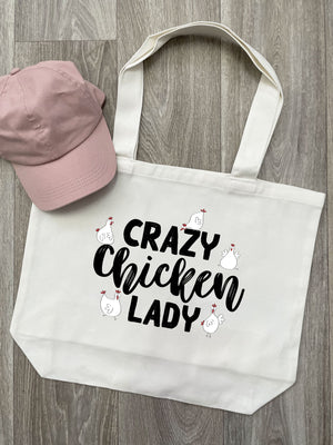 Crazy Chicken Lady Cotton Canvas Shoulder Tote Bag
