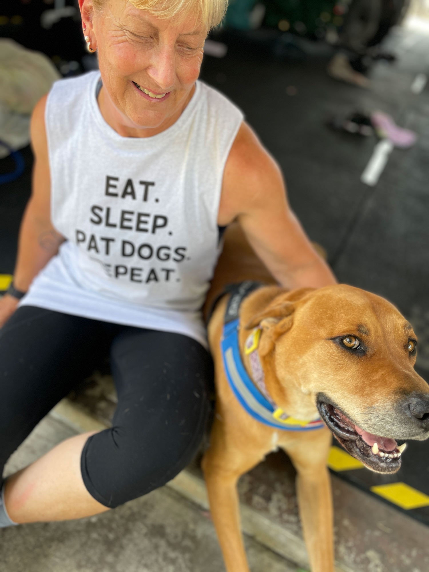 Eat. Sleep. Pat Dogs. Repeat. Axel Drop Armhole Muscle Tank
