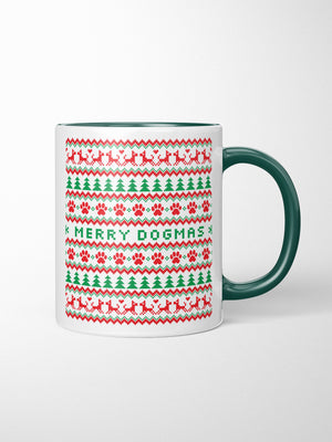 Merry Dogmas Ugly Sweater Style Ceramic Two Tone Mug