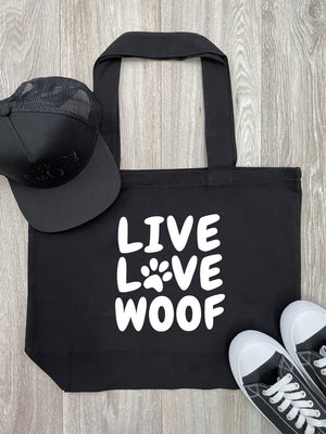Live Love Woof Cotton Canvas Shoulder Tote Bag
