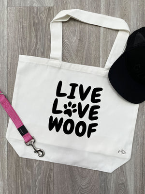 Live Love Woof Cotton Canvas Shoulder Tote Bag