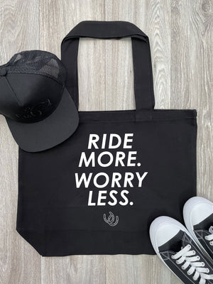 Ride More Worry Less Cotton Canvas Shoulder Tote Bag