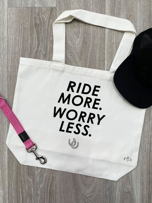 Ride More Worry Less Cotton Canvas Shoulder Tote Bag