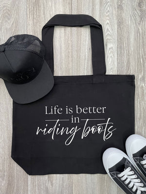 Life Is Better In Riding Boots Cotton Canvas Shoulder Tote Bag