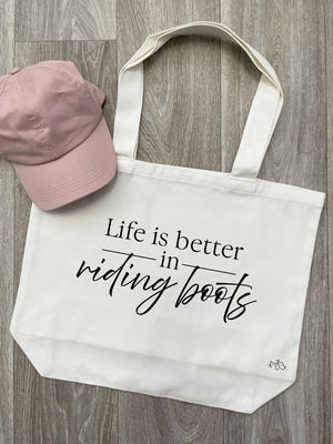 Life Is Better In Riding Boots Cotton Canvas Shoulder Tote Bag
