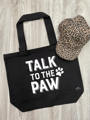 Talk To The Paw Cotton Canvas Shoulder Tote Bag