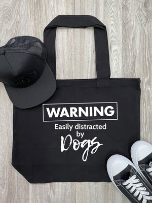 Warning. Easily Distracted By Dogs Cotton Canvas Shoulder Tote Bag
