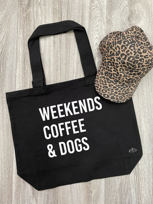 Weekends Coffee & Dogs Cotton Canvas Shoulder Tote Bag