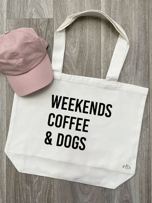 Weekends Coffee & Dogs Cotton Canvas Shoulder Tote Bag
