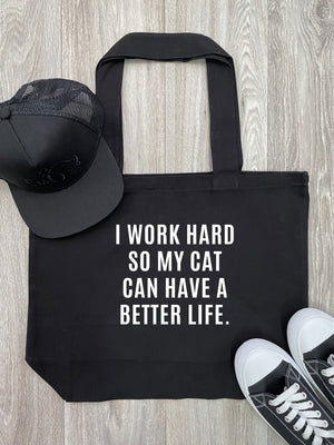 I Work Hard So My Cat Can Have A Better Life Cotton Canvas Shoulder Tote Bag